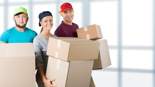 Boxes and household items arranged for a flat relocation in Streatham