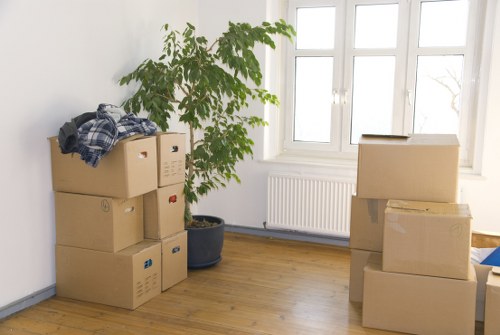 Organised moving boxes and labels for a residential or office move in Streatham