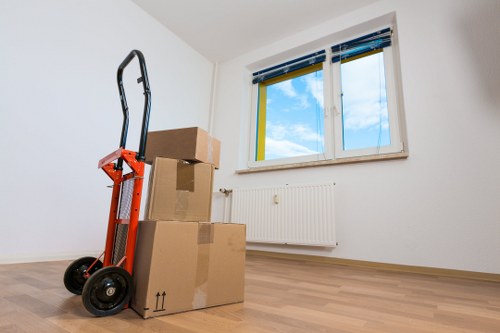 Movers carrying boxes and furniture during a same day removal service